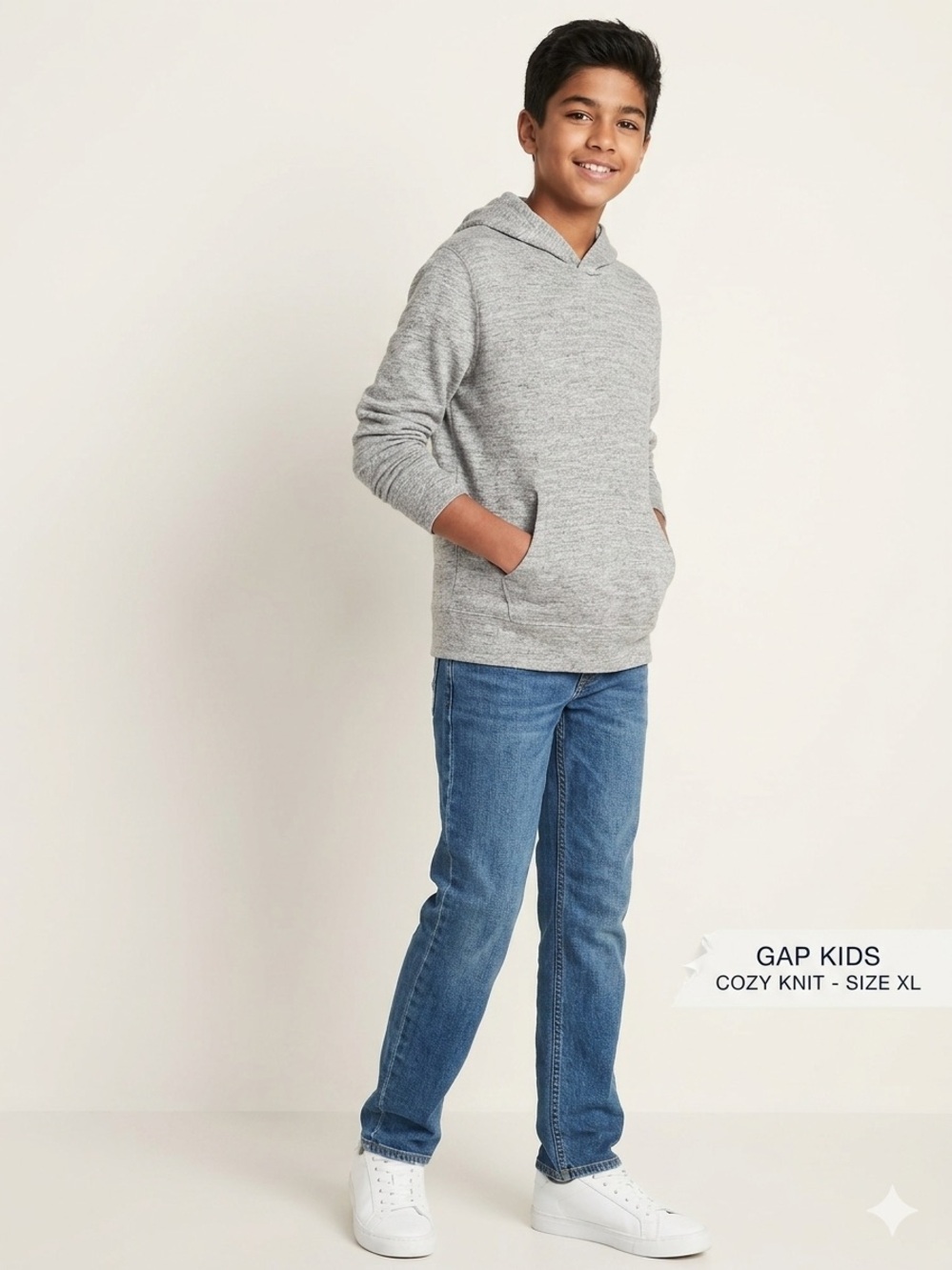 GAP Kids Gray Heathered Knit Pullover Hoodie Sweatshirt Youth XL 12-13